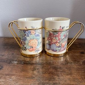 Vintage Turkish Coffee cups with Wire Handle Holder set of 2